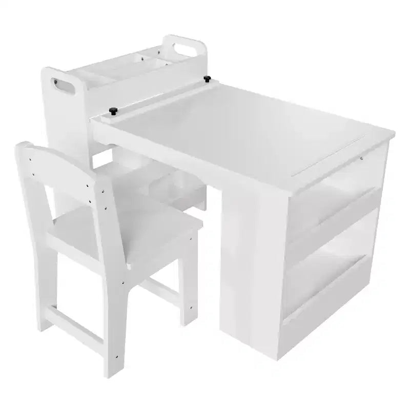 Kids Art Table with Chairs, Children's Wooden Furniture, Craft Table with Large Storage Shelves, Wooden Drawing Desk, for Classroom, Daycares, Home
