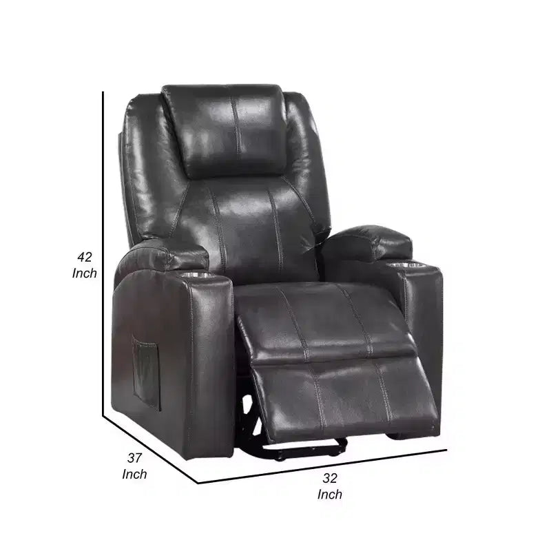 Royal Hampton 37 Inch Recliner Chair, Power Lift, Cupholders, Gray Faux Leather