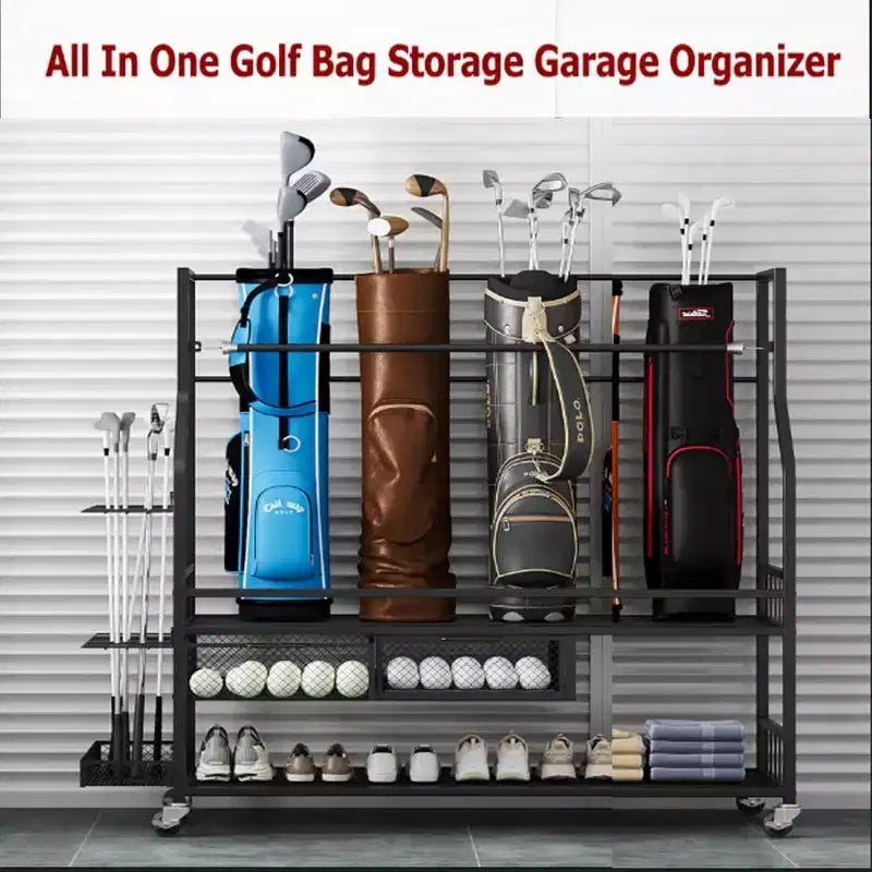 Organisateur de rangement de sacs de golf COZONY, peut contenir 4 sacs de golf, clubs et accessoires, avec 4 roues, tiroirs pour chaussures et équipement Idéal pour le garage