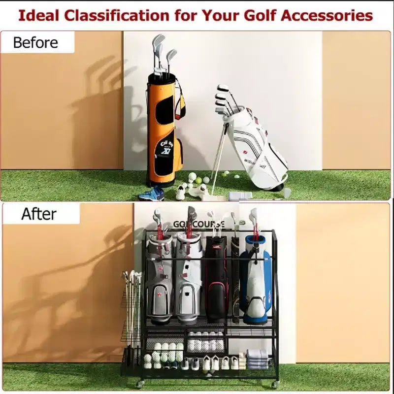 Organisateur de rangement de sacs de golf COZONY, peut contenir 4 sacs de golf, clubs et accessoires, avec 4 roues, tiroirs pour chaussures et équipement Idéal pour le garage