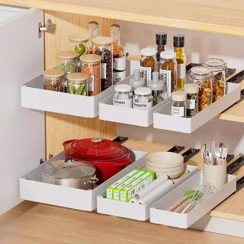 COZONY Pull Out Cabinet Organizer with Adhesive Mounting, Slide Out Drawer for Spices Kitchen Storage Cabinet, No Drill Required
