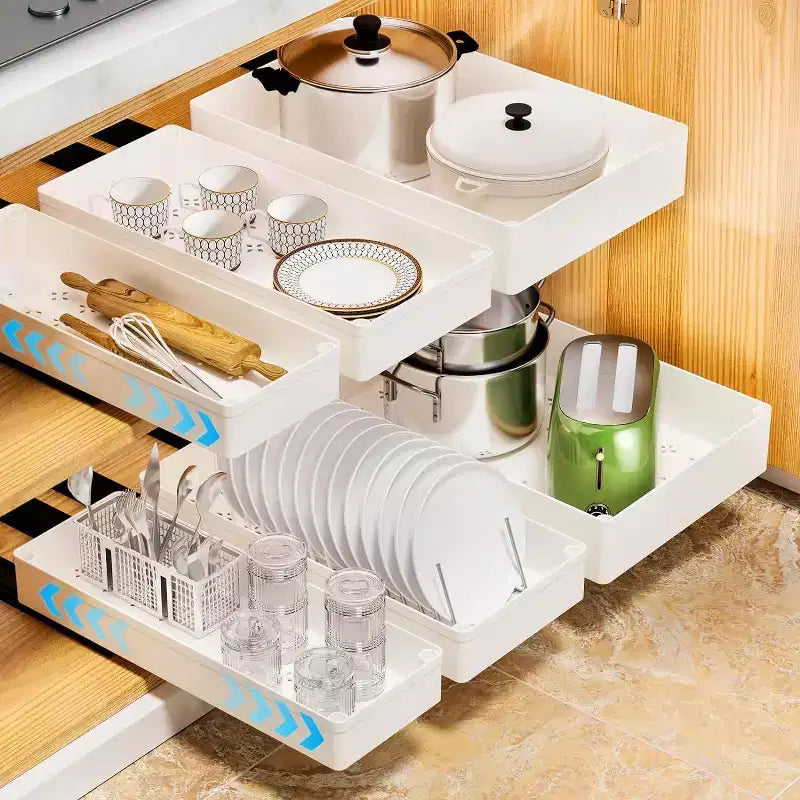 COZONY Pull Out Cabinet Organizer with Adhesive Mounting, Slide Out Drawer for Spices Kitchen Storage Cabinet, No Drill Required