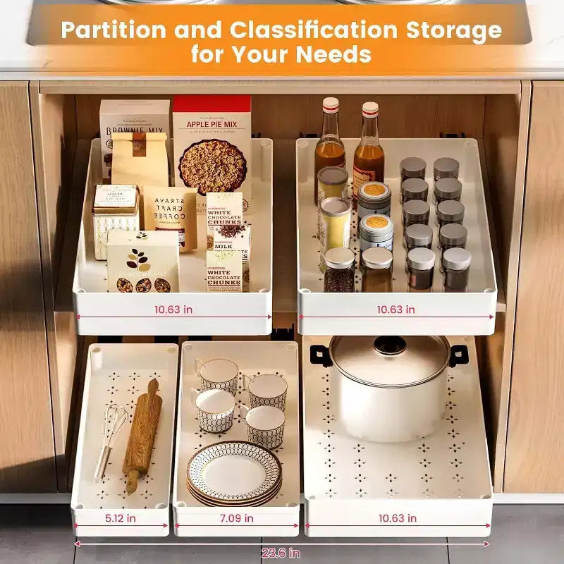 COZONY Pull Out Cabinet Organizer with Adhesive Mounting, Slide Out Drawer for Spices Kitchen Storage Cabinet, No Drill Required
