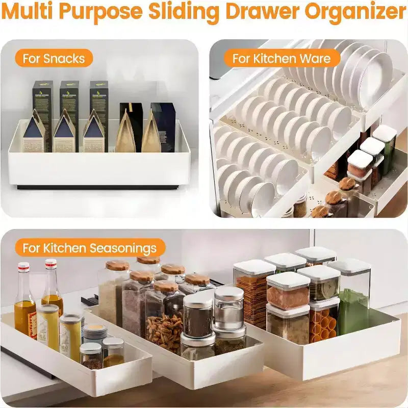 COZONY Pull Out Cabinet Organizer with Adhesive Mounting, Slide Out Drawer for Spices Kitchen Storage Cabinet, No Drill Required