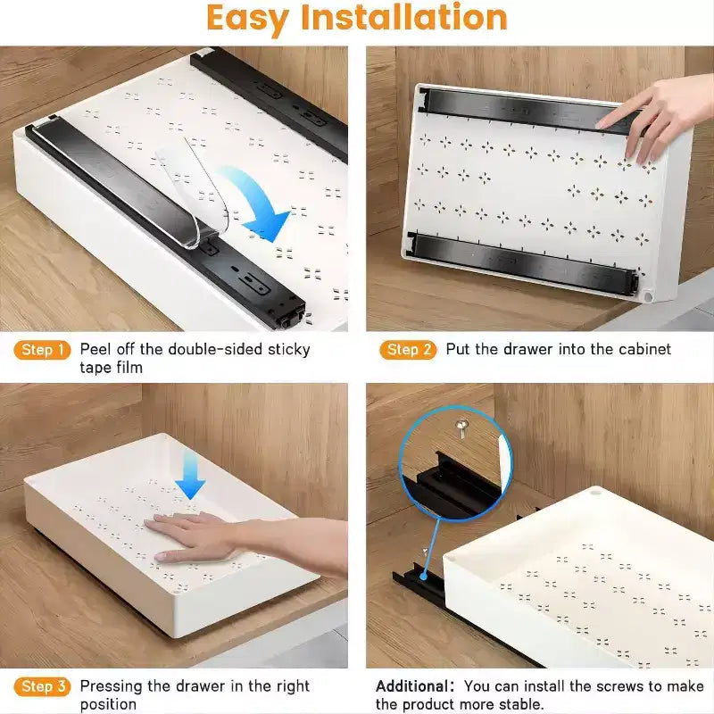 COZONY Pull Out Cabinet Organizer with Adhesive Mounting, Slide Out Drawer for Spices Kitchen Storage Cabinet, No Drill Required