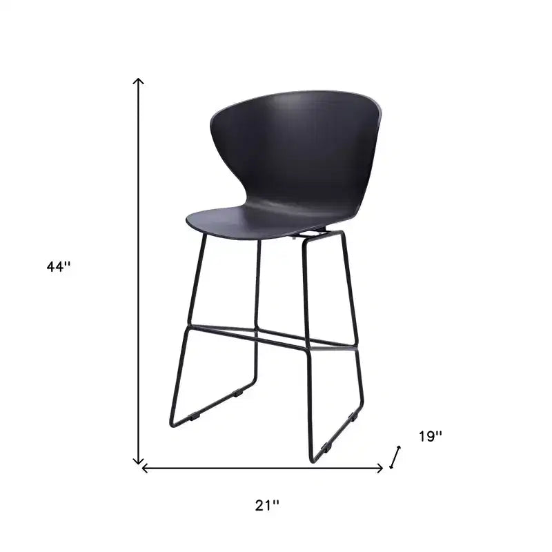 HomeRoots Set of Two 30 Black Heavy Duty Plastic and Metal Low Back Bar Height Bar Chairs