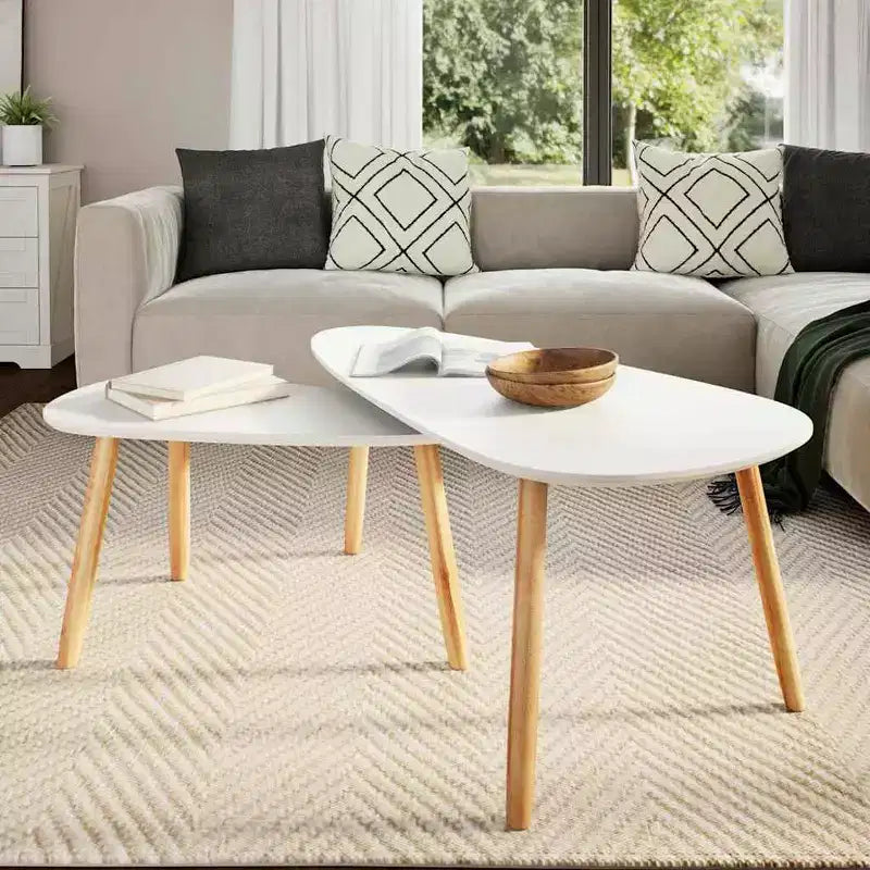 Coffee Table Set of 2 White Solid pinewood, MDF Medium Durable