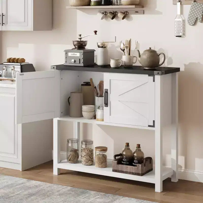 Kitchen Sideboard Buffet, Farmhouse Coffee Bar Cabinet with 2 Doors & Shelf, Wooden Console Table for Entryway, Living Room, Hallway Storage