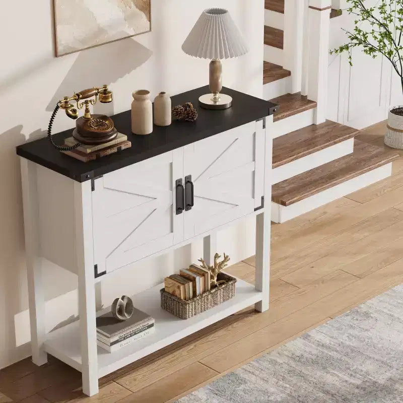 Kitchen Sideboard Buffet, Farmhouse Coffee Bar Cabinet with 2 Doors & Shelf, Wooden Console Table for Entryway, Living Room, Hallway Storage