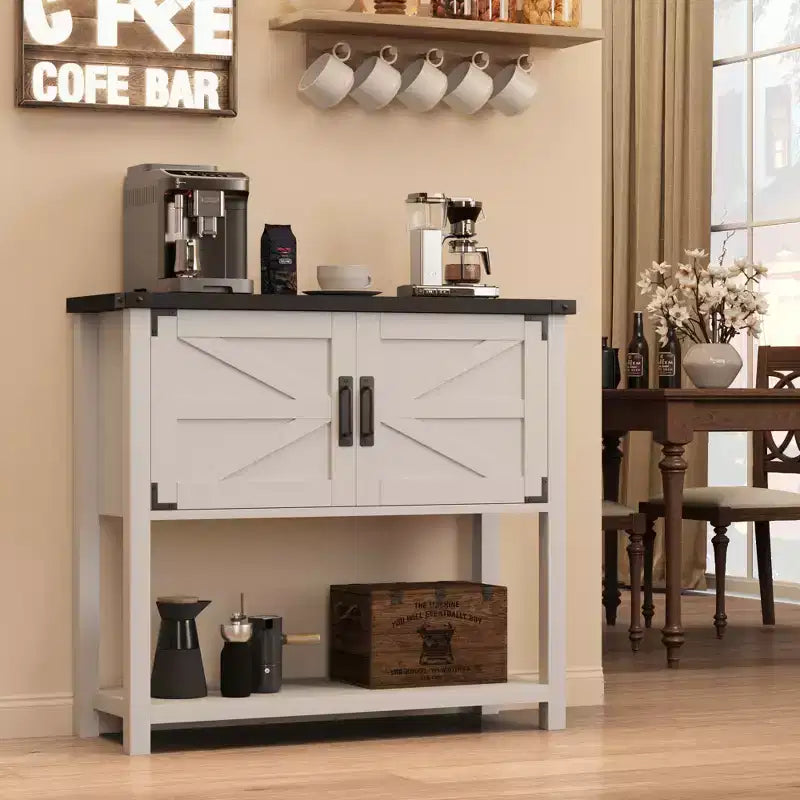 Kitchen Sideboard Buffet, Farmhouse Coffee Bar Cabinet with 2 Doors & Shelf, Wooden Console Table for Entryway, Living Room, Hallway Storage