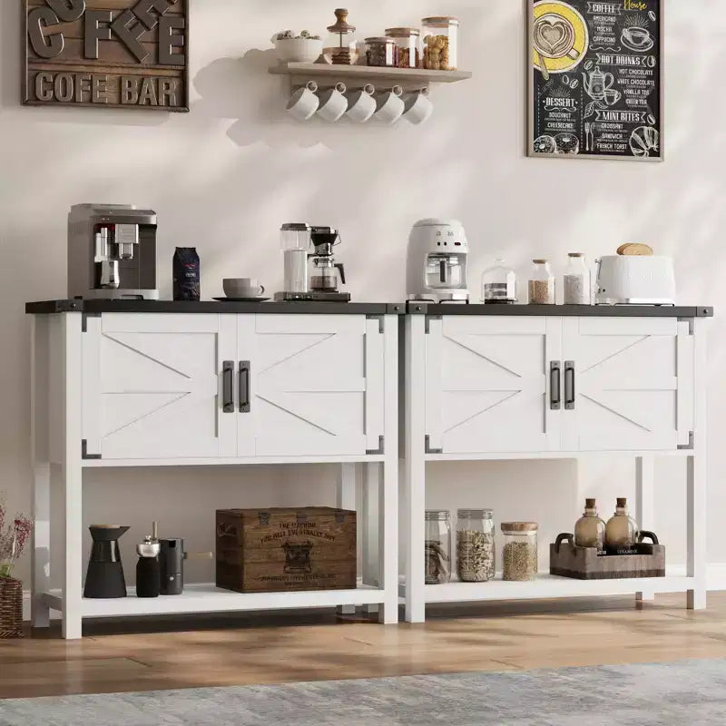 Kitchen Sideboard Buffet, Farmhouse Coffee Bar Cabinet with 2 Doors & Shelf, Wooden Console Table for Entryway, Living Room, Hallway Storage