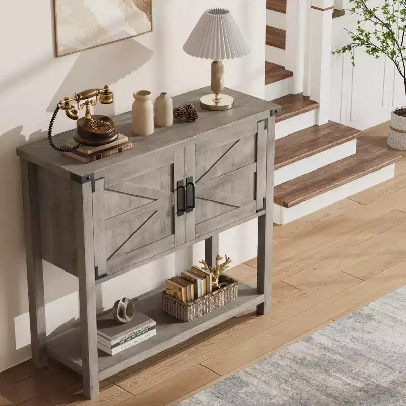 Kitchen Sideboard Buffet, Farmhouse Coffee Bar Cabinet with 2 Doors & Shelf, Wooden Console Table for Entryway, Living Room, Hallway Storage