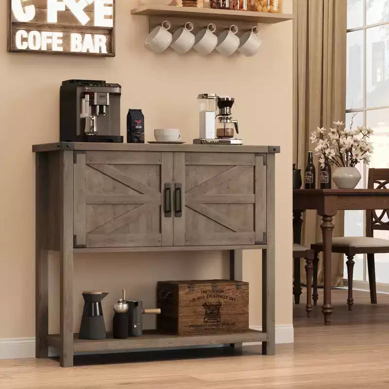 Kitchen Sideboard Buffet, Farmhouse Coffee Bar Cabinet with 2 Doors & Shelf, Wooden Console Table for Entryway, Living Room, Hallway Storage