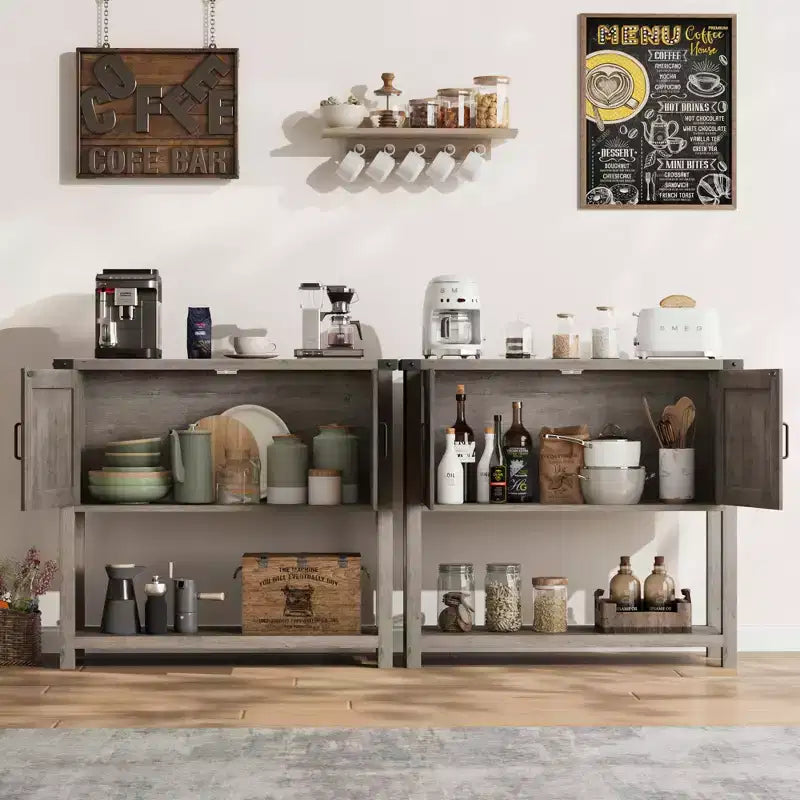 Kitchen Sideboard Buffet, Farmhouse Coffee Bar Cabinet with 2 Doors & Shelf, Wooden Console Table for Entryway, Living Room, Hallway Storage