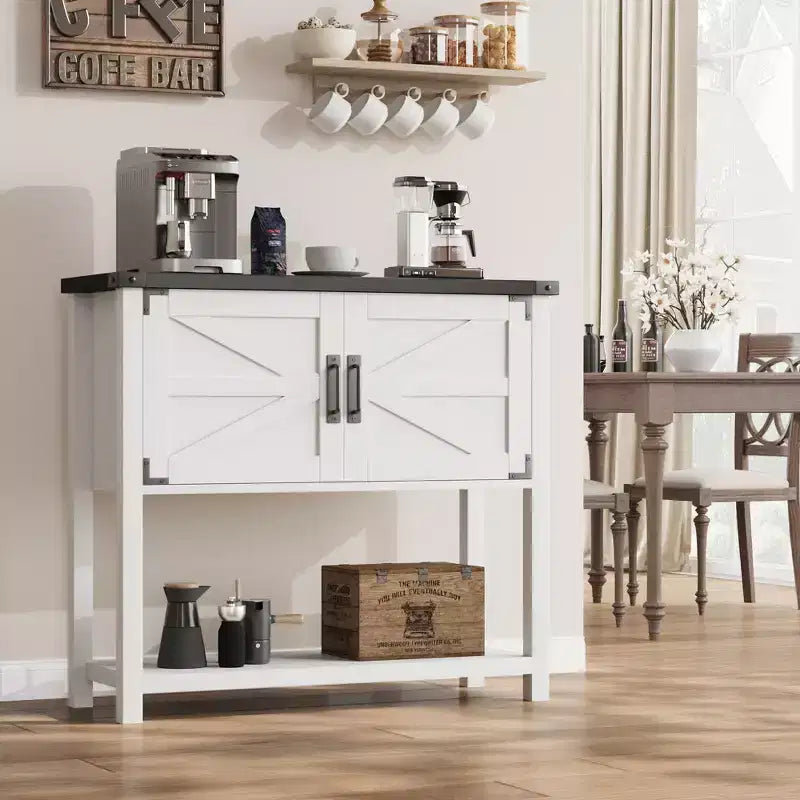 Kitchen Sideboard Buffet, Farmhouse Coffee Bar Cabinet with 2 Doors & Shelf, Wooden Console Table for Entryway, Living Room, Hallway Storage
