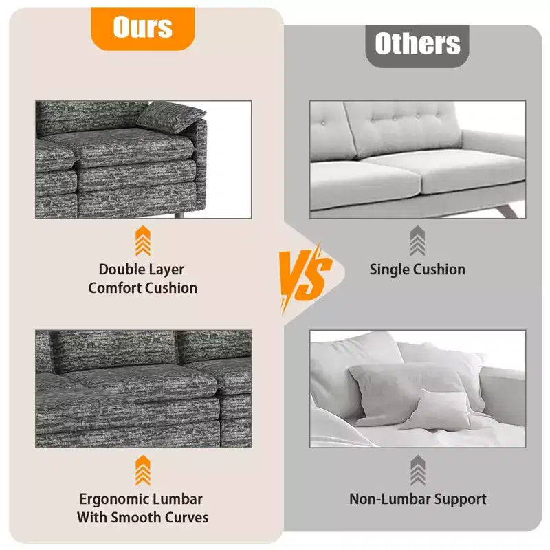 108 XL Modular Sectional Couch  4-Seater L-Shaped Cloud Sofa with Ottoman for Living Room/Apartment