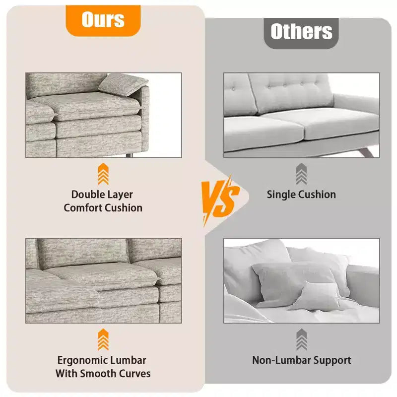 108 XL Modular Sectional Couch  4-Seater L-Shaped Cloud Sofa with Ottoman for Living Room/Apartment