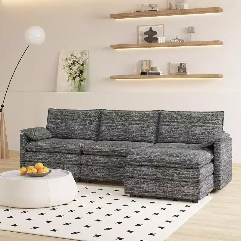 108 XL Modular Sectional Couch  4-Seater L-Shaped Cloud Sofa with Ottoman for Living Room/Apartment