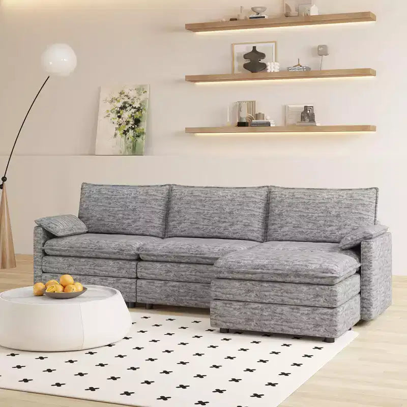 108 XL Modular Sectional Couch  4-Seater L-Shaped Cloud Sofa with Ottoman for Living Room/Apartment