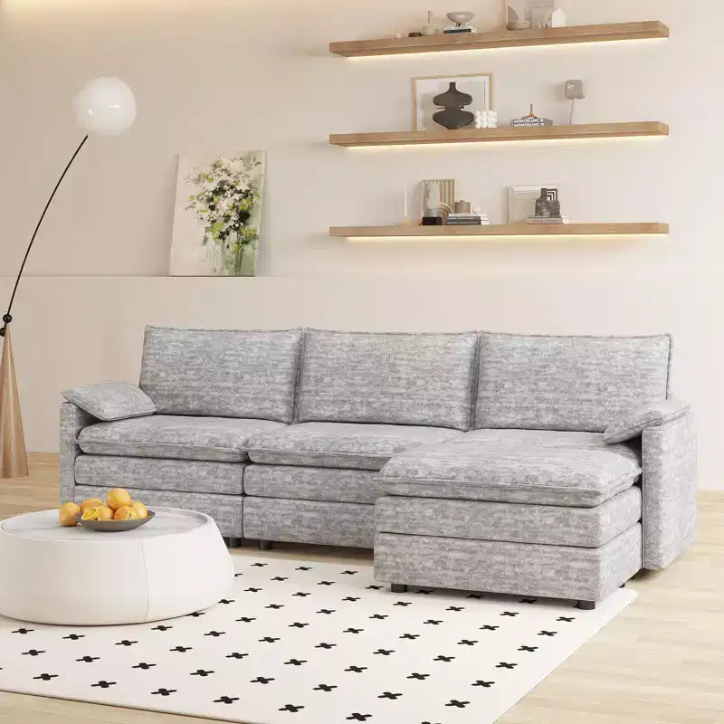 108 XL Modular Sectional Couch  4-Seater L-Shaped Cloud Sofa with Ottoman for Living Room/Apartment