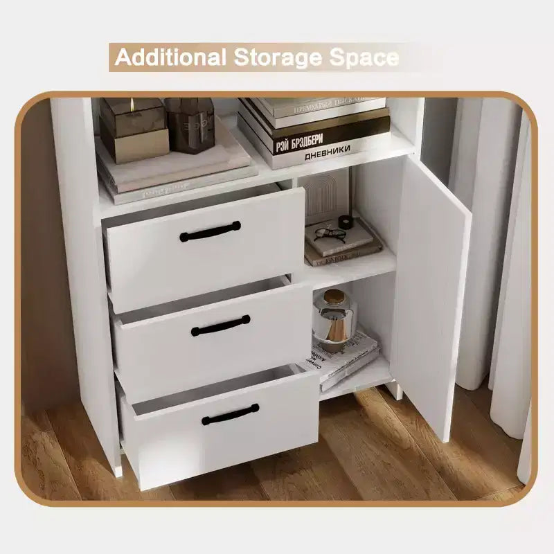 6-Tier Bookshelf with Door and 3 Drawers,71 Tall Bookcase with 3-Tier Open Shelves,Wooden Book Shelf with Storage Cabinet for Home Office,Living Room