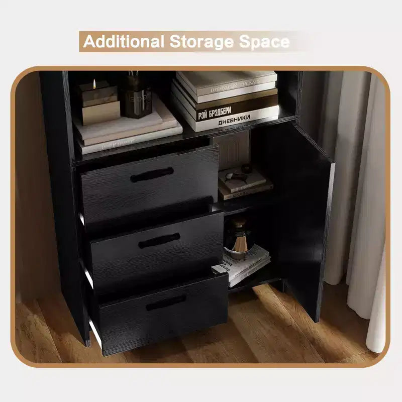 6-Tier Bookshelf with Door and 3 Drawers,71 Tall Bookcase with 3-Tier Open Shelves,Wooden Book Shelf with Storage Cabinet for Home Office,Living Room
