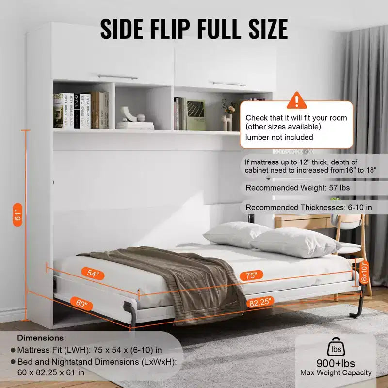 VEVOR Murphy Bed Kit,Full Size,Deluxe DIY Wall Bed Mechanical Hardware Kit,Pneumatic Lever Heavy Duty Bed Frame Support,Folding Cabinet Wall Bed,Black