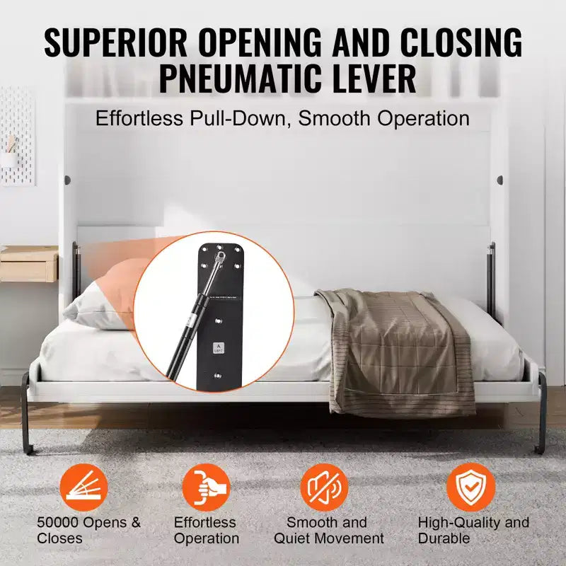VEVOR Murphy Bed Kit,Full Size,Deluxe DIY Wall Bed Mechanical Hardware Kit,Pneumatic Lever Heavy Duty Bed Frame Support,Folding Cabinet Wall Bed,Black