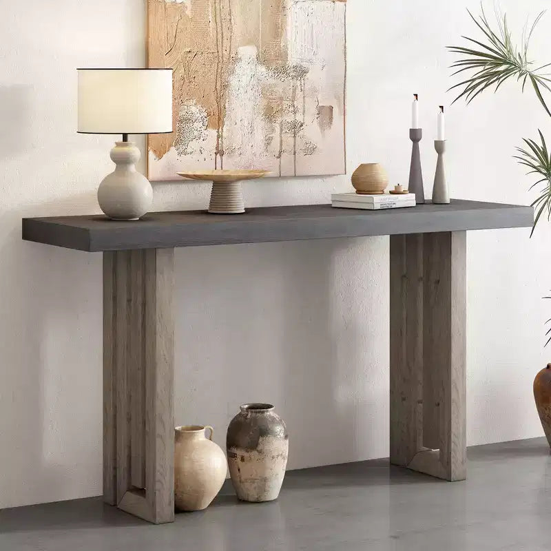 Okak Minimalism Console Table with Oak Veneer, Entryway Table with Thick Tabletop and Legs, Accent Table for Living Room, Hallway