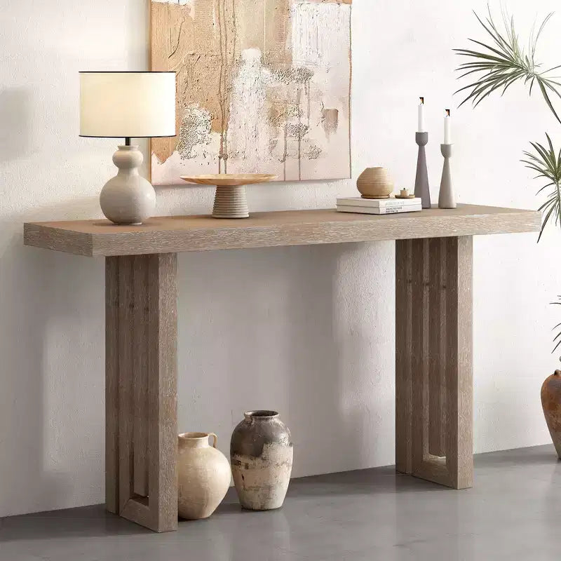 Okak Minimalism Console Table with Oak Veneer, Entryway Table with Thick Tabletop and Legs, Accent Table for Living Room, Hallway