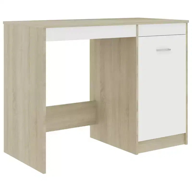 Desk White and Sonoma Oak Engineered Wood Medium Computer Desk