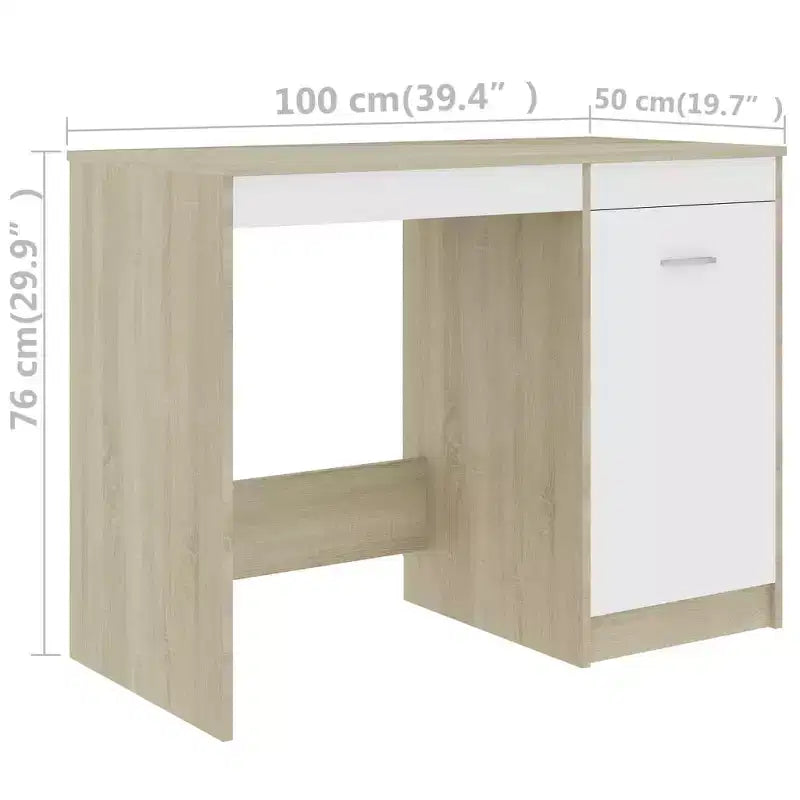 Desk White and Sonoma Oak Engineered Wood Medium Computer Desk