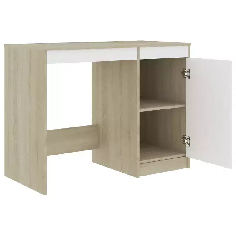 Desk White and Sonoma Oak Engineered Wood Medium Computer Desk