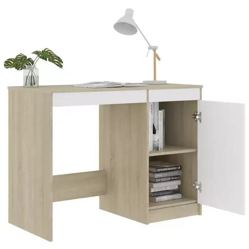 Desk White and Sonoma Oak Engineered Wood Medium Computer Desk