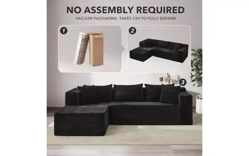 Canapé d'angle GutoWave 106 avec méridienne en L, canapé modulaire moderne avec assise profonde, canapés rembourrés pour salon, côté gauche