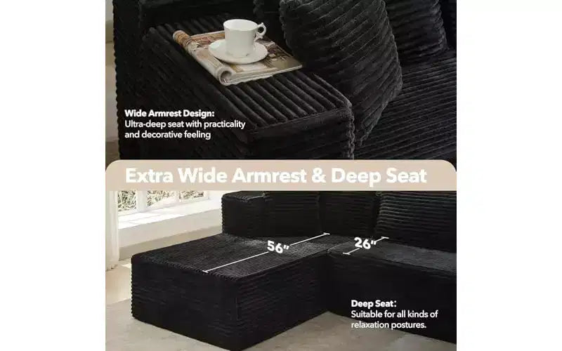 Canapé d'angle GutoWave 106 avec méridienne en L, canapé modulaire moderne avec assise profonde, canapés rembourrés pour salon, côté gauche