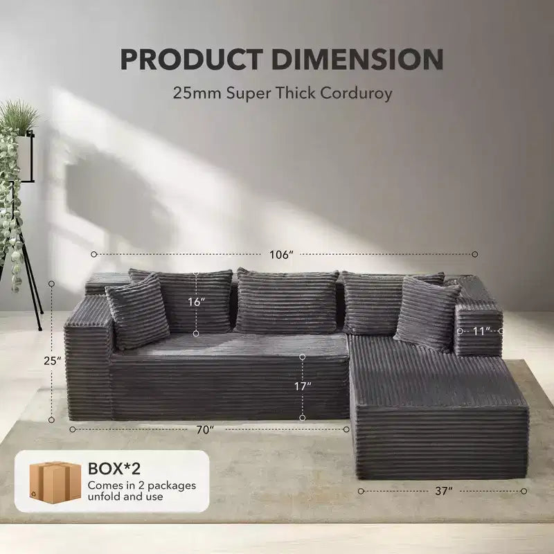 Canapé d'angle GutoWave 106 avec méridienne en L, canapé modulaire moderne avec assise profonde, canapés rembourrés pour salon, côté gauche