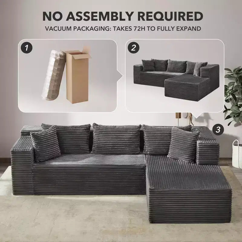Canapé d'angle GutoWave 106 avec méridienne en L, canapé modulaire moderne avec assise profonde, canapés rembourrés pour salon, côté gauche