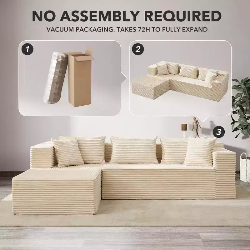 Canapé d'angle GutoWave 106 avec méridienne en L, canapé modulaire moderne avec assise profonde, canapés rembourrés pour salon, côté gauche