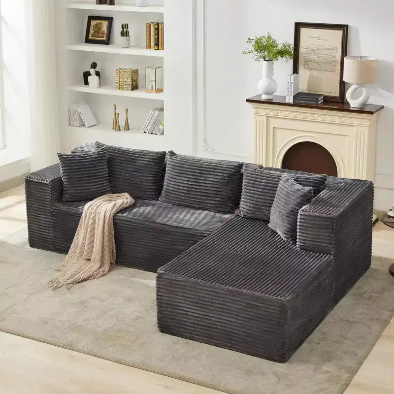 Canapé d'angle GutoWave 106 avec méridienne en L, canapé modulaire moderne avec assise profonde, canapés rembourrés pour salon, côté gauche