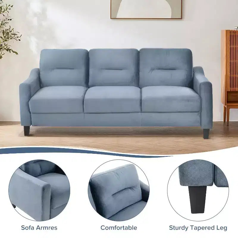 PexFix 3 Seat Sectional Sofa with U-Shaped Spring Links and Solid Wood Frame Mid Century Velvet Upholstered Couch for Living Room Bedroom Office Gray