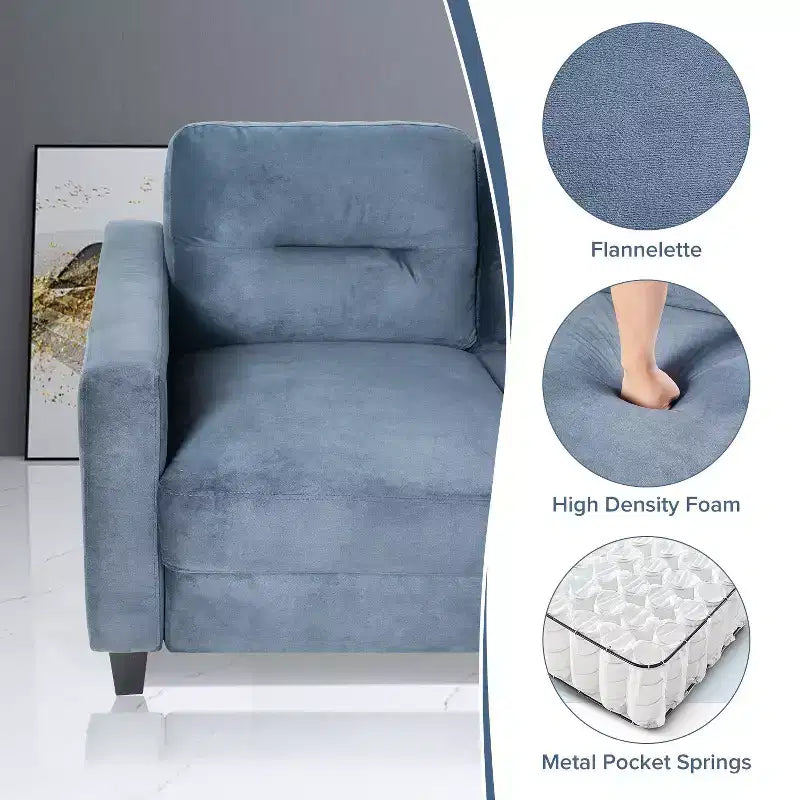 PexFix 3 Seat Sectional Sofa with U-Shaped Spring Links and Solid Wood Frame Mid Century Velvet Upholstered Couch for Living Room Bedroom Office Gray