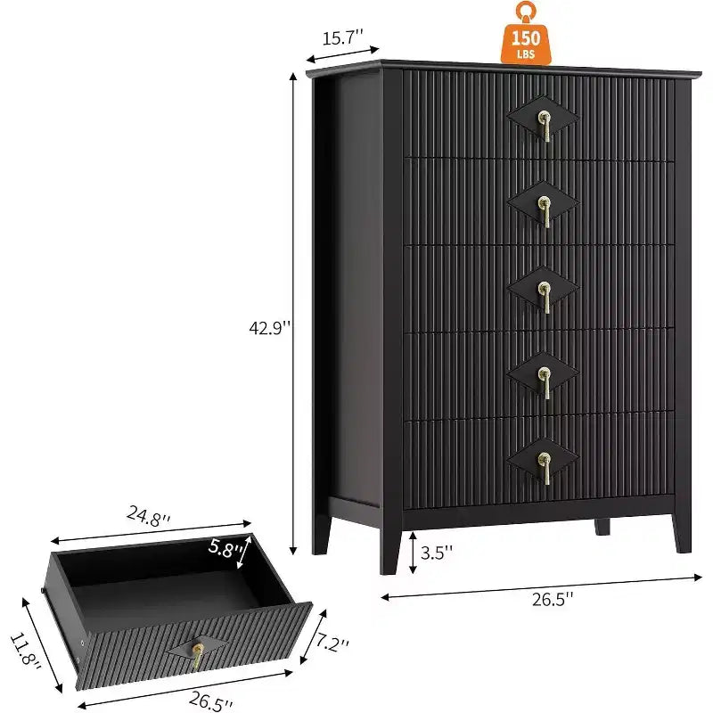 54 Fluted 6-Drawer Dresser - Modern Wood Storage Cabinet for Bedroom & Living Room
