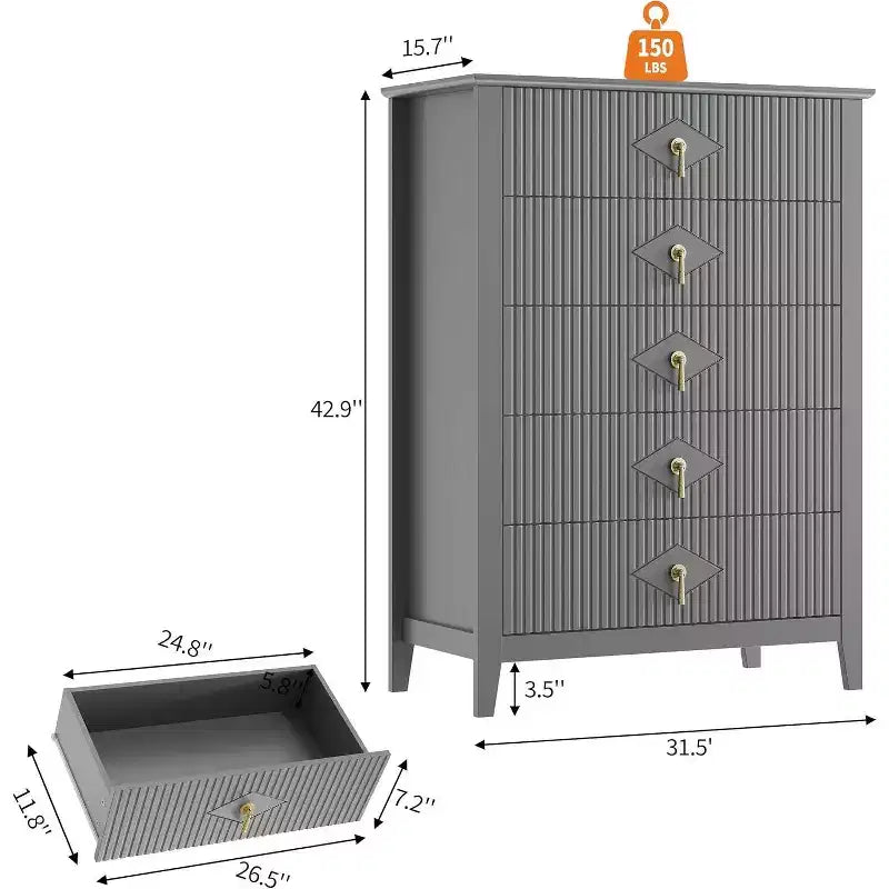 54 Fluted 6-Drawer Dresser - Modern Wood Storage Cabinet for Bedroom & Living Room