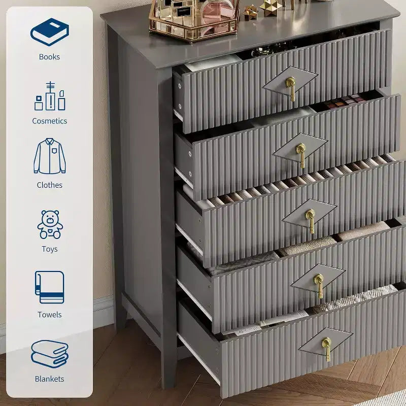 54 Fluted 6-Drawer Dresser - Modern Wood Storage Cabinet for Bedroom & Living Room