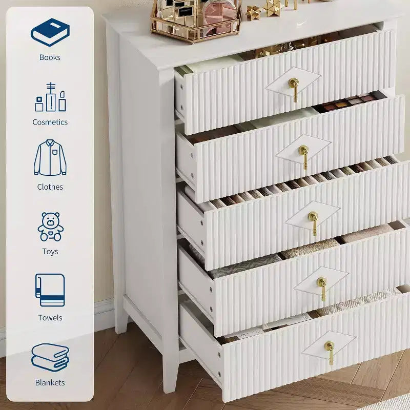54 Fluted 6-Drawer Dresser - Modern Wood Storage Cabinet for Bedroom & Living Room