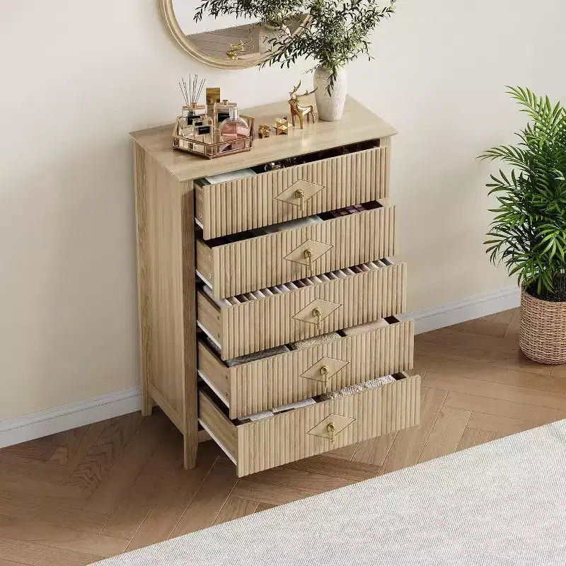 54 Fluted 6-Drawer Dresser - Modern Wood Storage Cabinet for Bedroom & Living Room