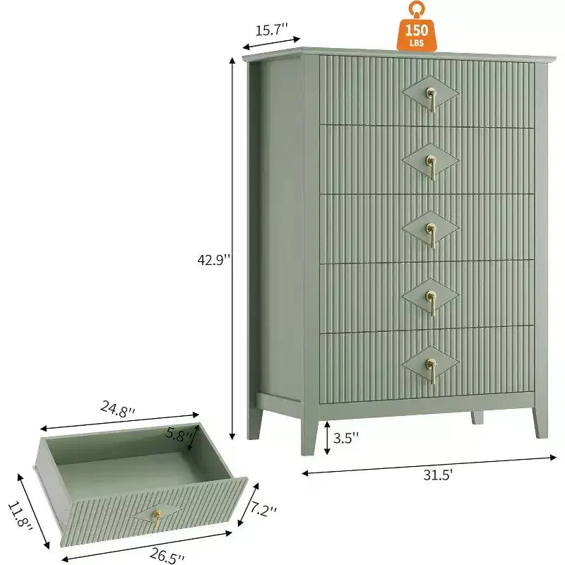 54 Fluted 6-Drawer Dresser - Modern Wood Storage Cabinet for Bedroom & Living Room