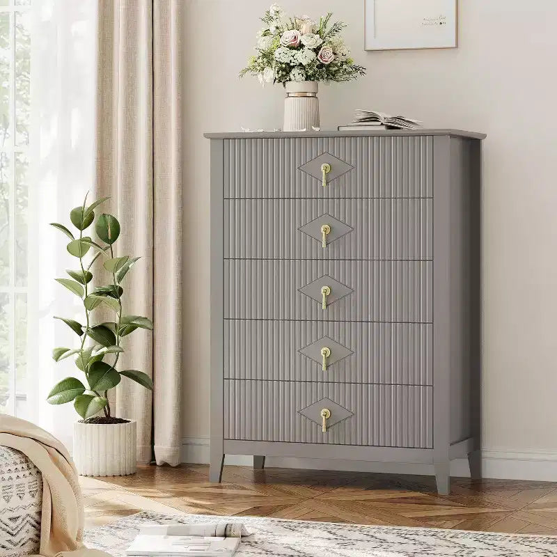 54 Fluted 6-Drawer Dresser - Modern Wood Storage Cabinet for Bedroom & Living Room