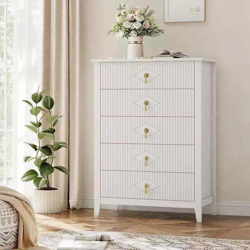 54 Fluted 6-Drawer Dresser - Modern Wood Storage Cabinet for Bedroom & Living Room